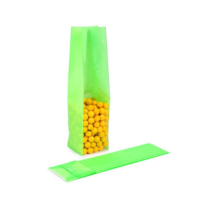 Block Bottom Bags Neon Green w/ Paper Insert 5,1x5,1x21 cm (100 pieces) [FGPB11NG]