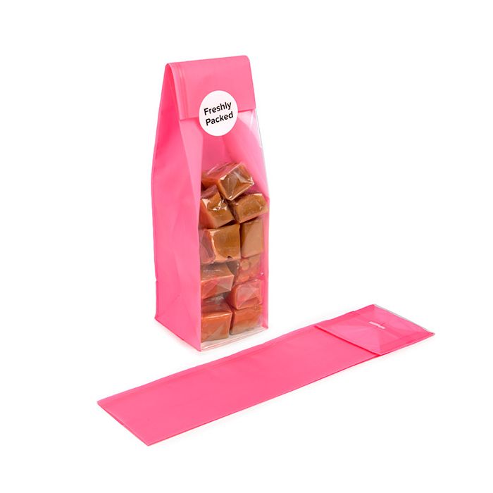 Block Bottom Bags Neon Pink w/ Paper Insert 5,1x5,1x21 cm (100 pieces) [FGPB11NK]