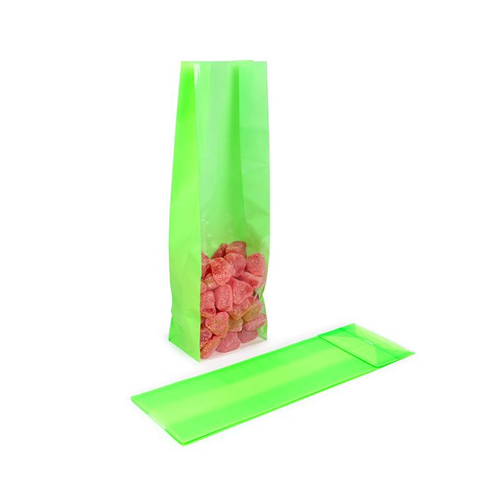 Block Bottom Bags Neon Green w/ Paper Insert 8,9x5,7x30,5 cm (100 pieces) [FGPB16NG]