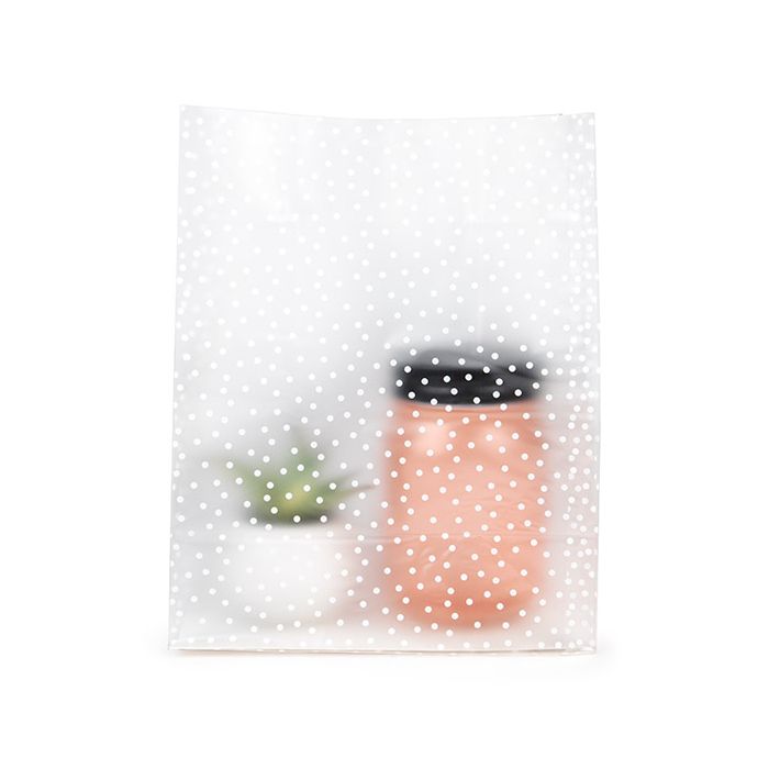 Block Bottom Bags w/ Paper Insert Frosted Polka Dots 17.8x10.2x22.9 cm