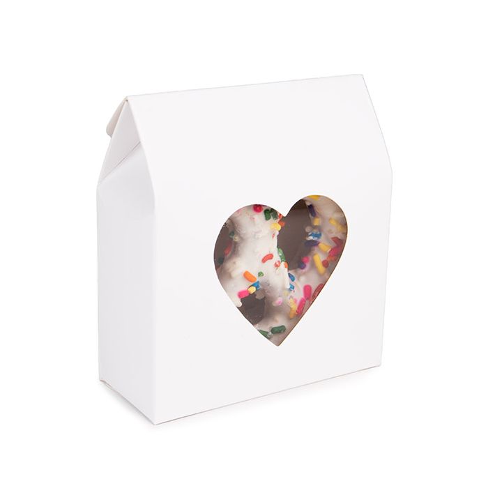 Kraft Gift Boxes White with Heart Window 8,9x3,8x10,2 cm (25 pieces) [FS342]