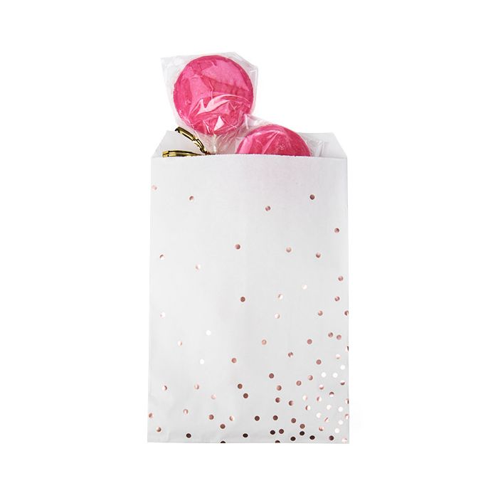 Paper Bags White with Rose Gold Dots 12,7x20,3 cm (100 pieces) [GPB58RD]