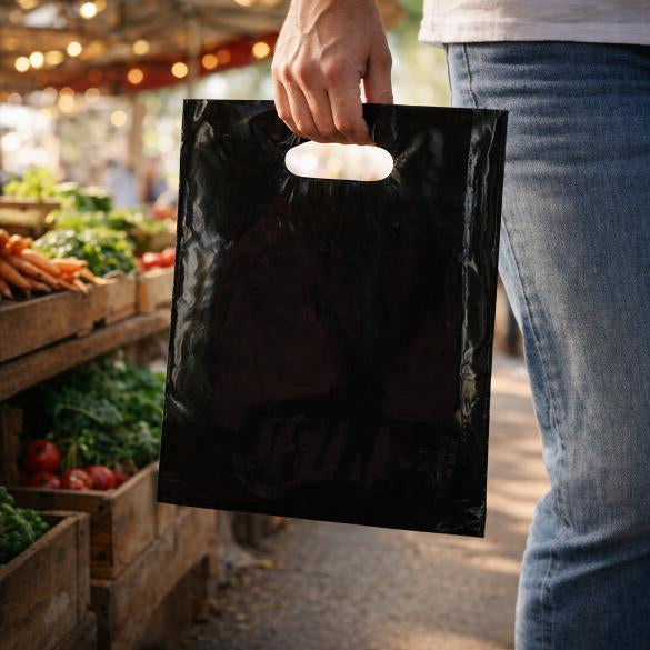 Plastic Carrier Bags Black 22.9x30.5cm 60 micron LDPE (100 pieces) [H912BK1]
