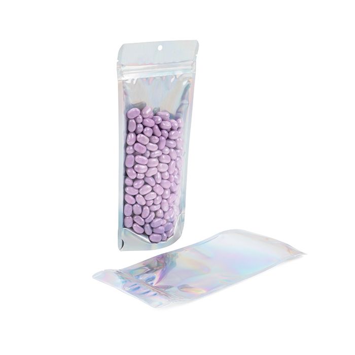 Stand Up Pouches Transparent/Iridescent/Holographic 10,8x6x23,8cm With Hanghole (25 Pieces) [ZBGH1NC]