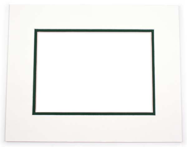 Mount Board Double thick White/dark Green 27.9x35.6cm with 19.3x24.5cm Window