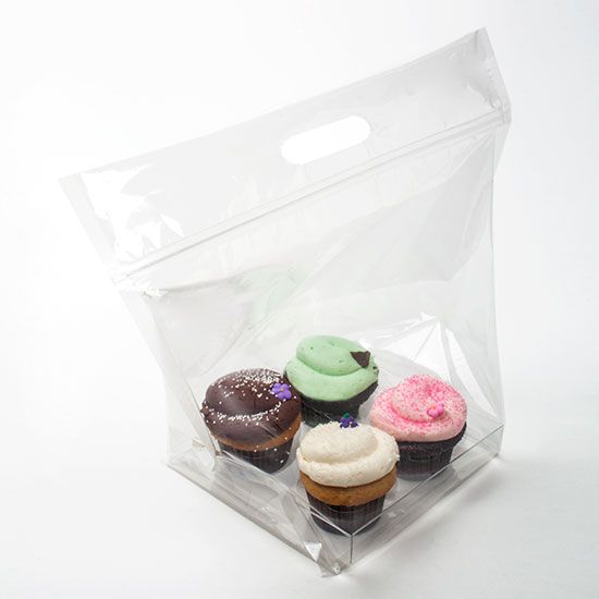 Carrier Bags for 4 Cupcakes 36.8x17.8x28.6cm with Grip Seal (100 pieces) [CZHB2]
