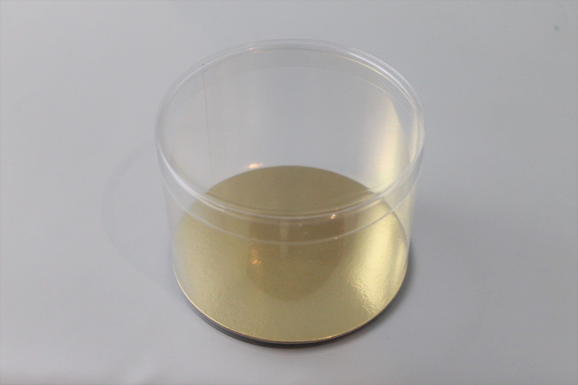 Plastic Tube round 8x8cm glued Bottom Gold and loose Lid (25 pieces) [KJ-8X8KG]