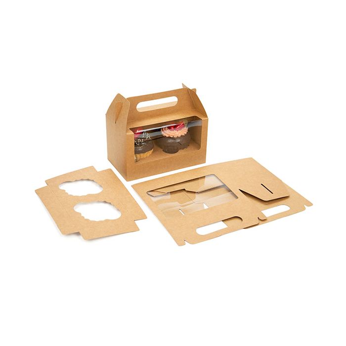 Double Cupcake Handle Box Kraft Set 17,8x10,2x10,2cm (100 Sets) [CBS173K]