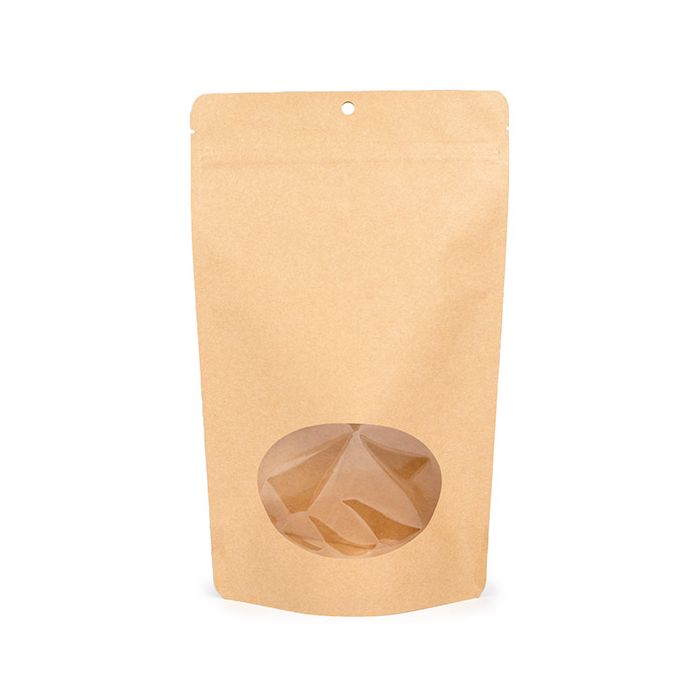 Stand Up Pouches Kraft Compostable 17.1x8.9x28.6 cm with oval Window (100 pieces) [ZBGEO4K]