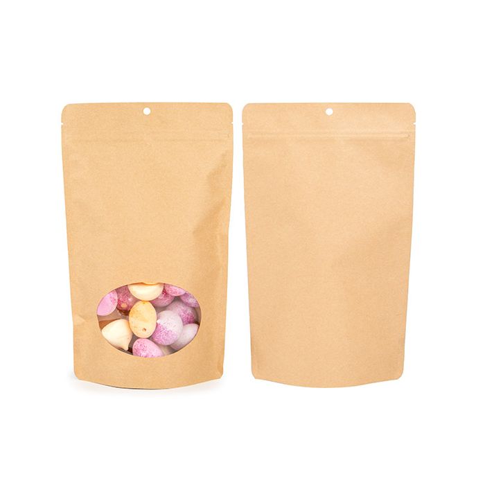 Stand Up Pouches Kraft Compostable 17.1x8.9x28.6 cm with oval Window (100 pieces) [ZBGEO4K]