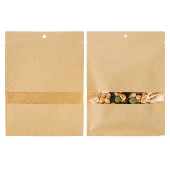 Kraft Bags Compostable 13.7x18.5cm with Window and Sealable (100 pieces) [KHS57W]