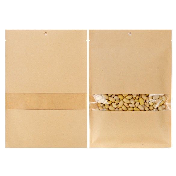 Kraft Bags Compostable 15.2x22.9cm with Window and Sealable (100 pieces) [KHS69W]