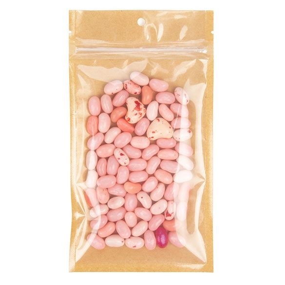 Kraft Barrier Bags with clear front 10.2 x 16.5cm w/Tear Notches (100 Pieces) [HZB5KC]