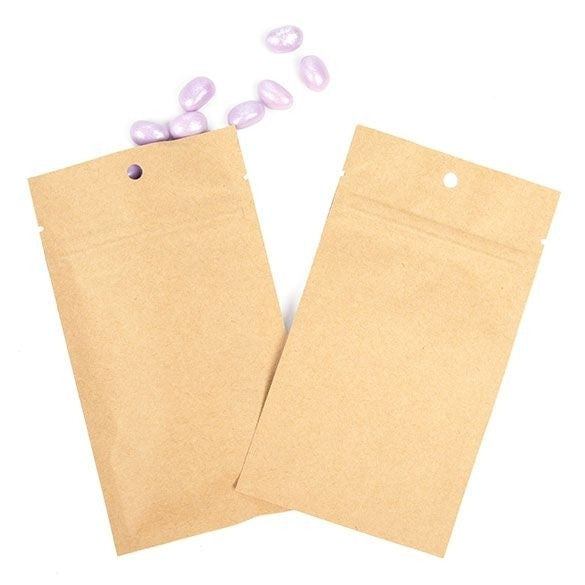 Kraft Hanging Barrier Bags 7.6x11.4cm w/Tear Notches (100 Pieces) [HZBB3K]