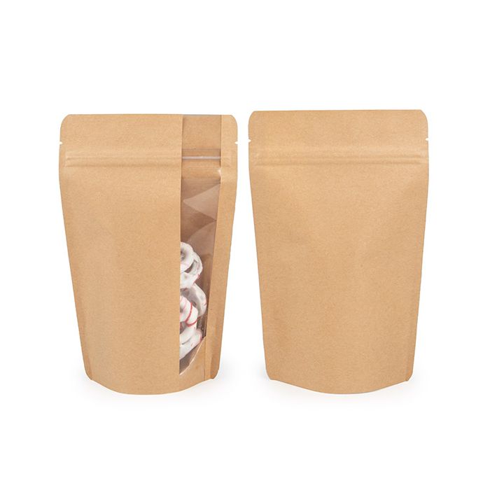 Stand Up Zipper Pouch w/ Vertical Window Kraft 13x7.9x20.6 cm (100 pieces) [ZBGV3K]