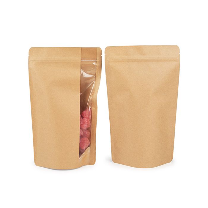 Stand Up Zipper Pouch w/ Vertical Window Kraft 17.1x8.9x28.6 cm (100 pieces) [ZBGV4K]