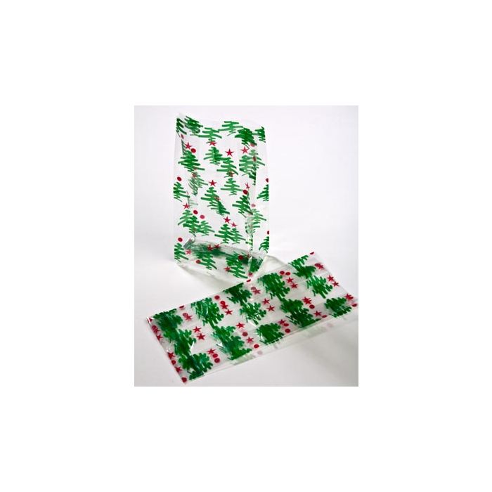 Printed Bags Christmas Trees 10.2x6.4x24.1cm with side gusset
