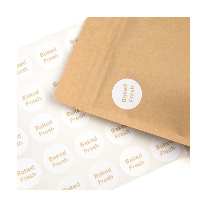Stickers Round Baked Fresh (White w/ kraft text) 2,5 cm (1 Sheet) [LS1BFK]
