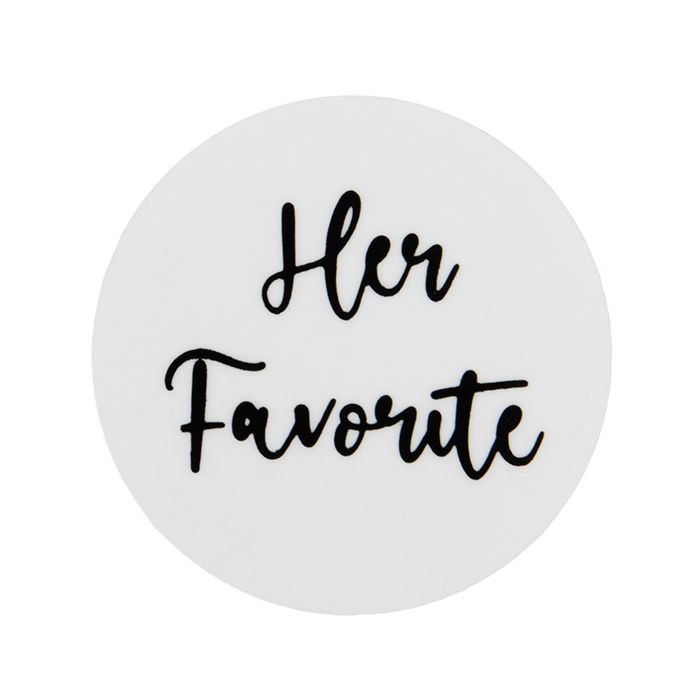 Stickers Round Her Favorite (White w/ Black Text) 3,8 cm (1 Sheet)