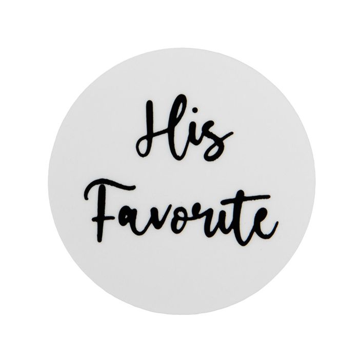 Stickers Round His Favorite (White w/ Black Text) 3,8 cm (1 Sheet)