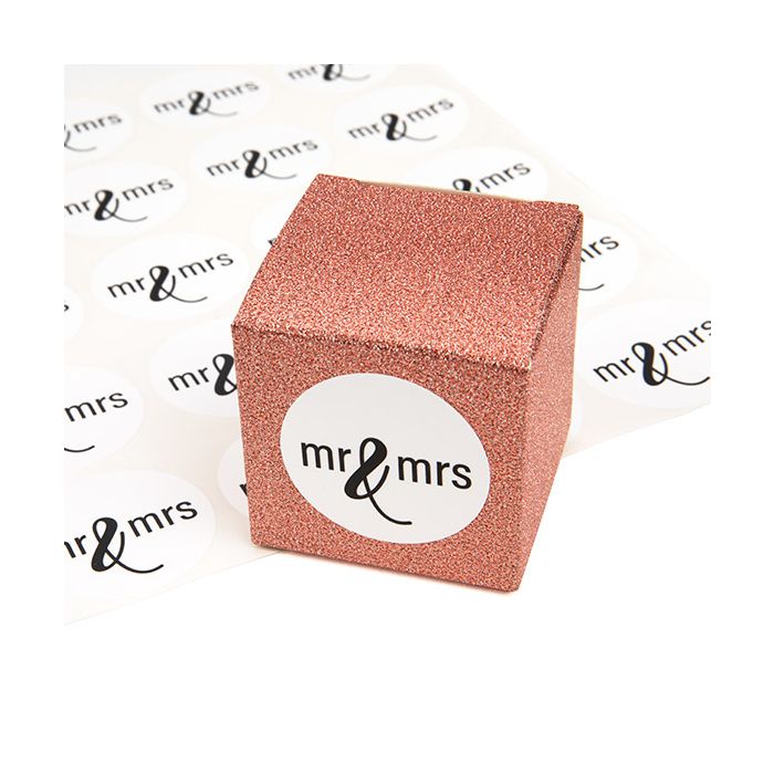 Stickers Round Mr & Mrs (White w/ Black Text) 3,8 cm (1 Sheet) [LS1HMMW]