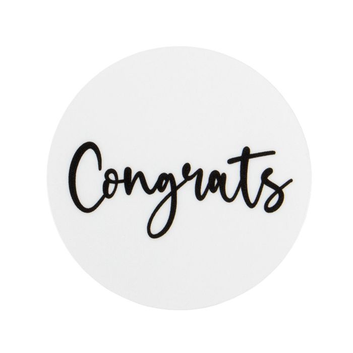 Stickers Round Congrats (White w/ Black Text) 3,8 cm (1 Sheet)