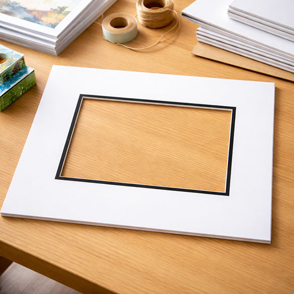 Mount Board Double thick White/Black 20.3x25.4cm with 11.8x16.8cm Window (10 pieces) [MD20049]