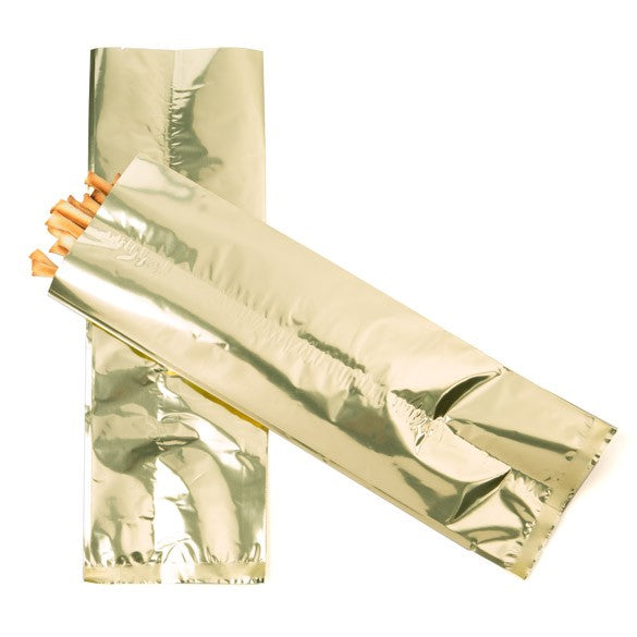 Plastic Bags Gold 10.2x30.5cm Metallised and Sealable (100 pieces) [SMB412G]