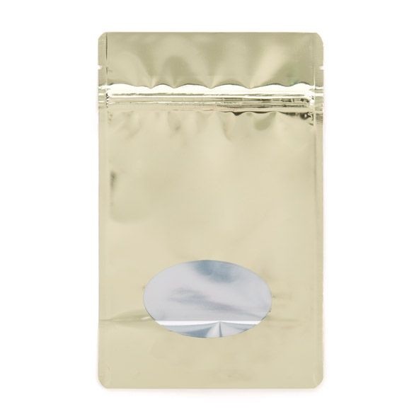 Stand Up Pouches Gold with oval Window 13x7x20.5cm | 113 grams (100 pieces) [ZBGMO3SG]