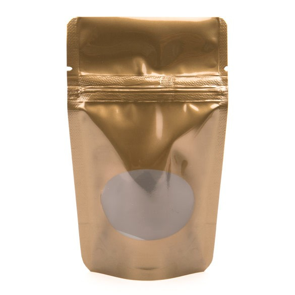 Stand Up Pouches Bronze with oval Window 8x5x13cm | 28 grams (100 pieces) [ZBGO1BZ]
