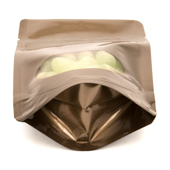 Stand Up Pouches Bronze with oval Window 8x5x13cm | 28 grams (100 pieces) [ZBGO1BZ]