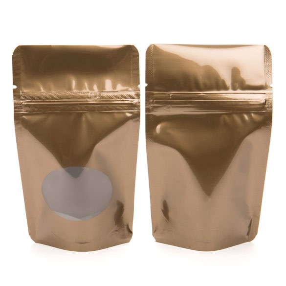 Stand Up Pouches Bronze with oval Window 8x5x13cm | 28 grams (100 pieces) [ZBGO1BZ]