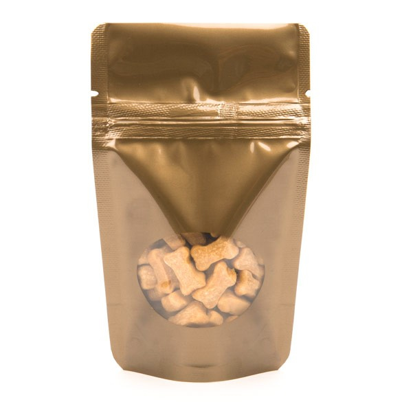 Stand Up Pouches Bronze with oval Window 8x5x13cm | 28 grams (100 pieces) [ZBGO1BZ]