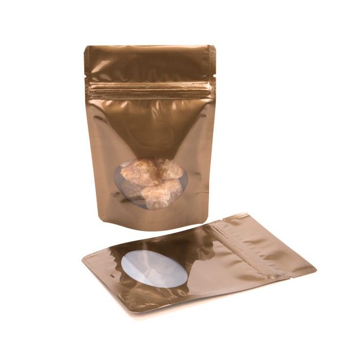 Stand Up Pouches Bronze with oval Window 10x6x15cm | 57 grams (100 pieces) [ZBGO2BZ]