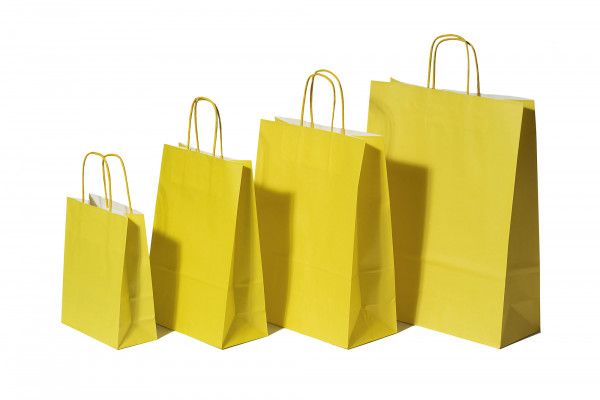 Paper Carrier Bags Yellow 18+8x22cm Kraft 90 grams