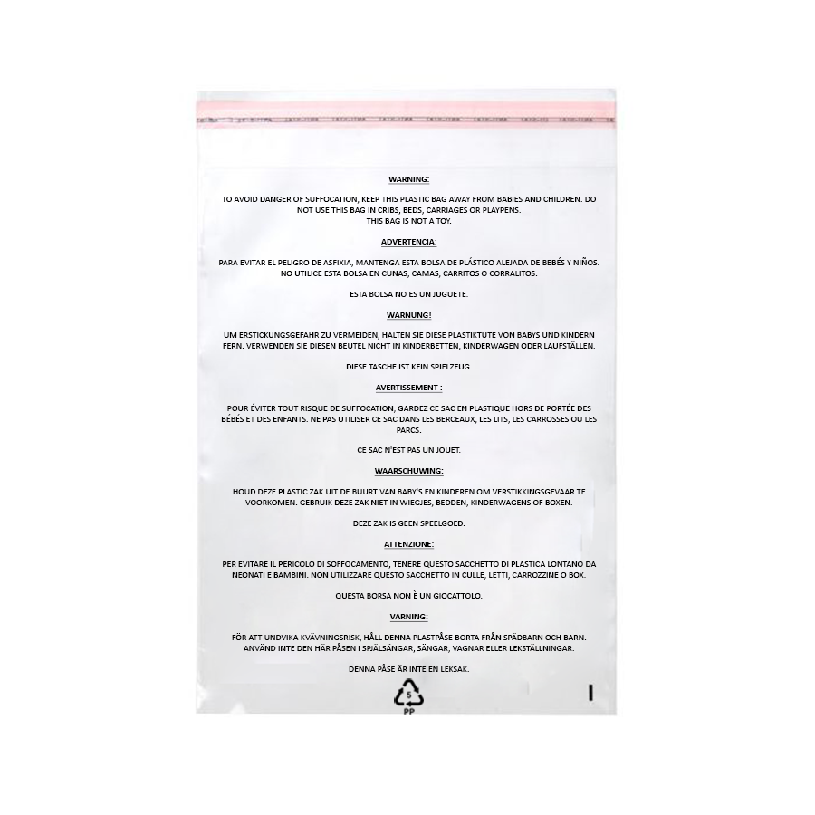 Plastic Bags with Suffocation Warning 15x23 cm reclosable + venthole