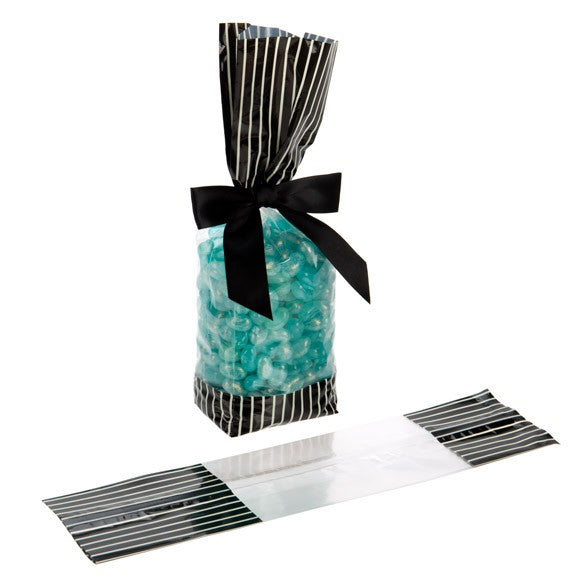 Printed Bags Black with Cream stripes 6.7x4.8x27.3cm with side gusset (100 pieces) [G2BKC]