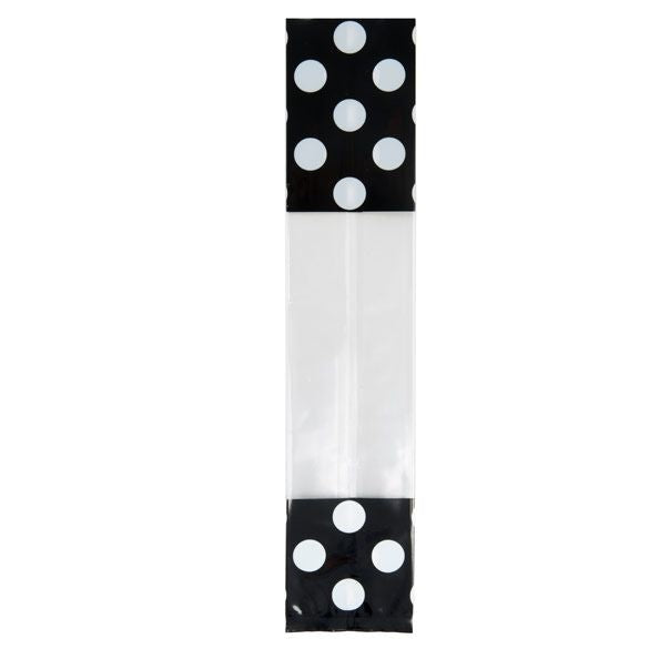 Printed Bags Black with White Dots 5.1x4.8x24.1cm with side gusset (100 pieces) [G1BW]