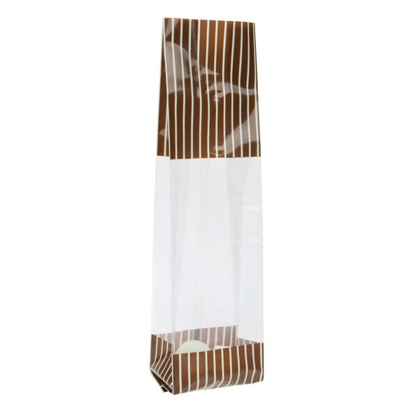 Printed Bags Brown with Cream stripes 6.7x4.8x27.3cm with side gusset (100 pieces) [G2BNC]