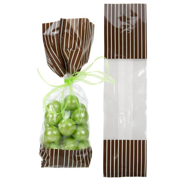 Printed Bags Brown with Cream stripes 6.7x4.8x27.3cm with side gusset (100 pieces) [G2BNC]