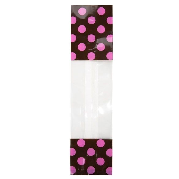 Printed Bags Brown with Pink dots 6.7x4.8x27.3cm with side gusset (100 pieces) [G2BP]
