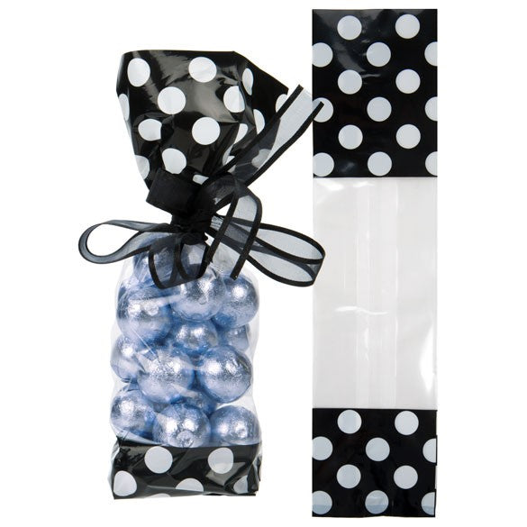Printed Bags Black with White Dots 6.7x4.8x27.3cm with side gusset (100 pieces) [G2BW]