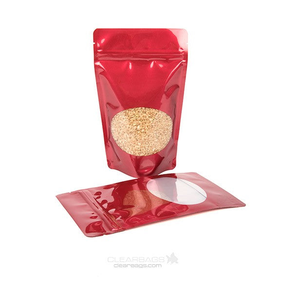 Stand Up Pouches Red with oval Window 13x7x20.5cm | 113 grams (100 pieces) [ZBGO3R]