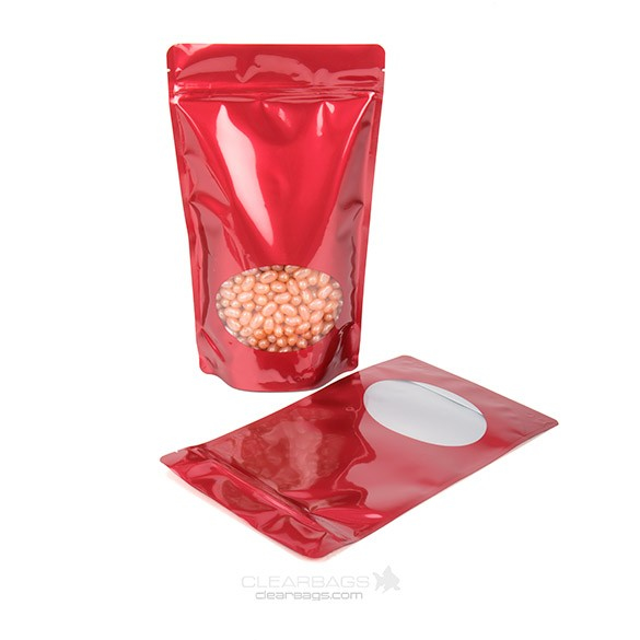 Stand Up Pouches Red with oval Window 17x9x28.5cm | 340 grams (100 pieces) [ZBGO4R]