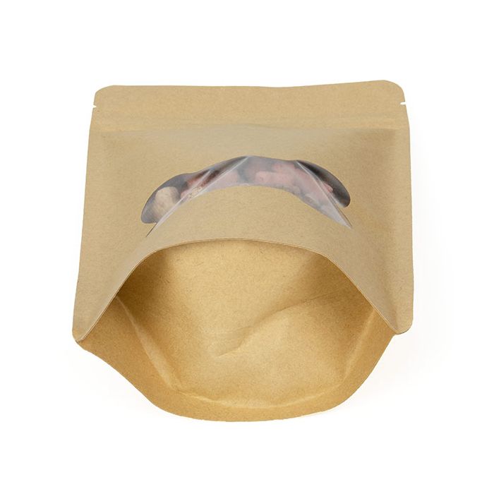 Stand Up Pouches Kraft bone window 13x7,9x20,6cm (25 Pieces) [ZBGW3KB]