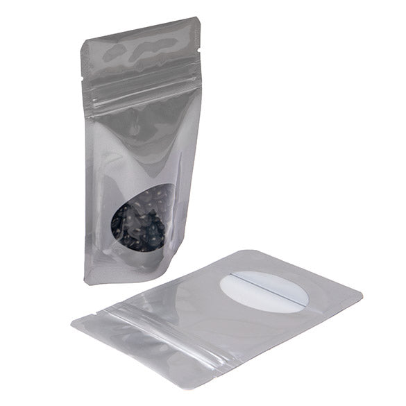 Stand Up Pouches Silver with oval Window 8x5x13cm | 28 grams (100 pieces) [ZBGO1S]