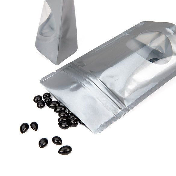 Stand Up Pouches Silver with oval Window 8x5x13cm | 28 grams (100 pieces) [ZBGO1S]