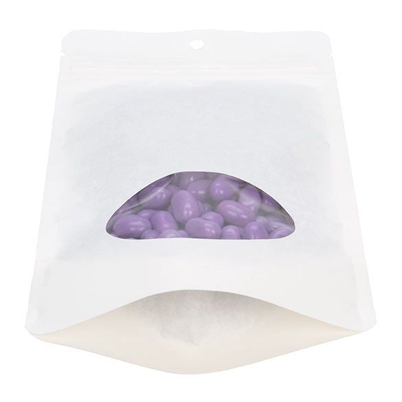 Stand Up Pouches White Kraft Compostable 13x7.9x20.6cm with oval Window | 113 grams (100 pieces) [ZBGEO3W]