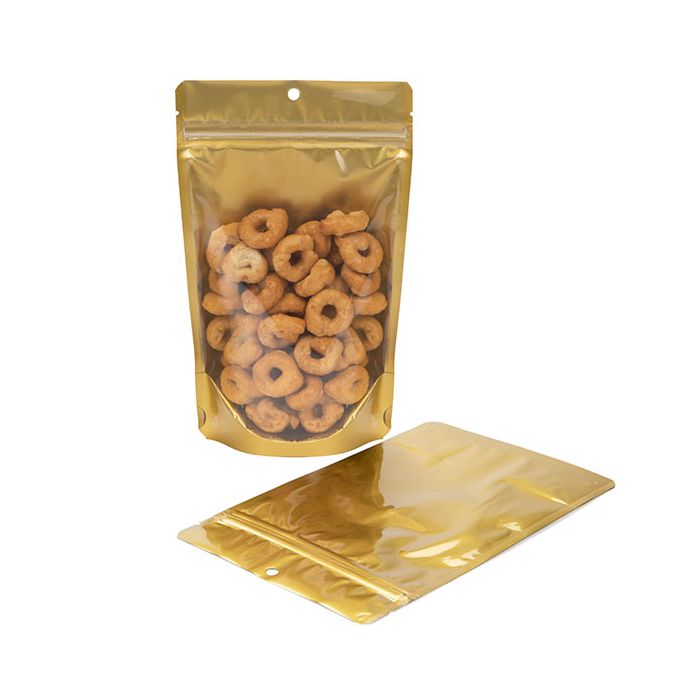 Stand Up Pouches Transparent/Gold 13x7,9x20,6cm With Hanghole (100 Pieces) [ZBGGC3H]