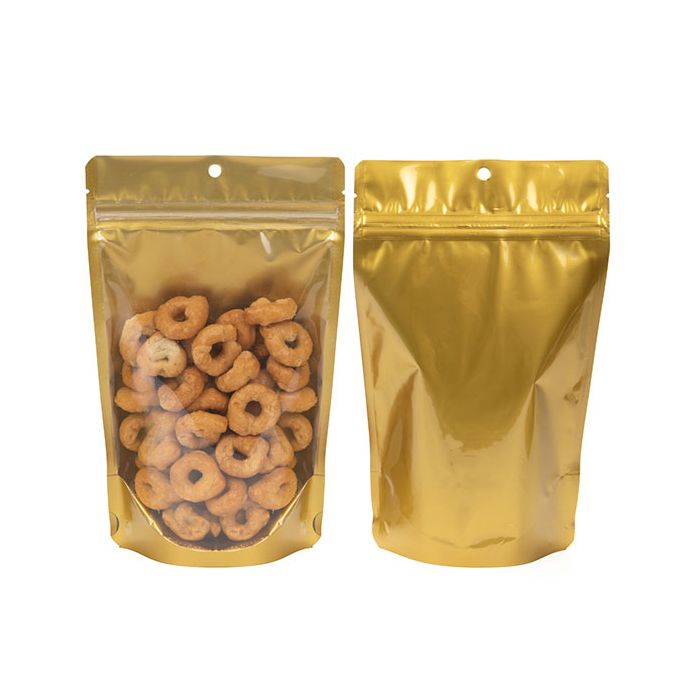 Stand Up Pouches Transparent/Gold 13x7,9x20,6cm With Hanghole (100 Pieces) [ZBGGC3H]